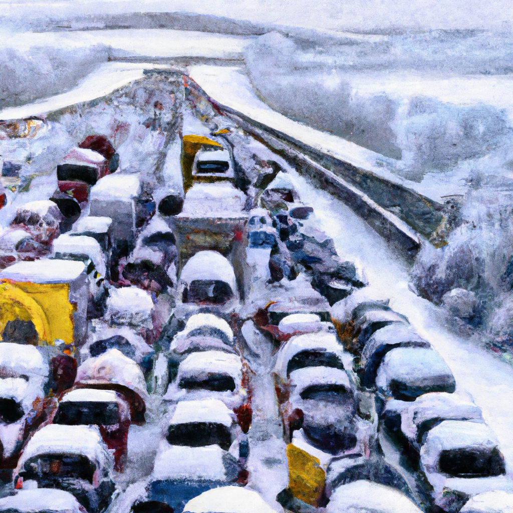 Drivers were stranded overnight in a jam on a snowy Kentucky highway., artist’s rendition