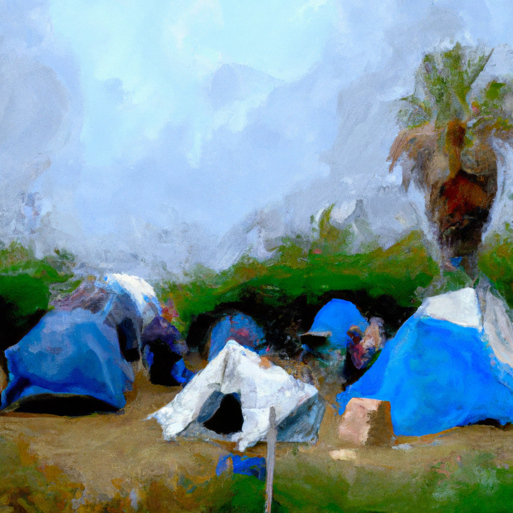 As Storms Hammer California, Homeless Campers Try to Survive Outside, oil painting