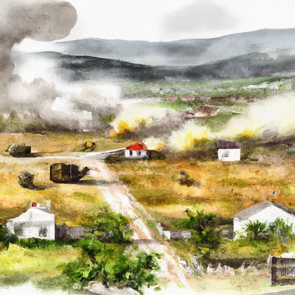 Russia and Ukraine Battle for Control of Villages Near the Key City of Bakhmut, watercolor painting