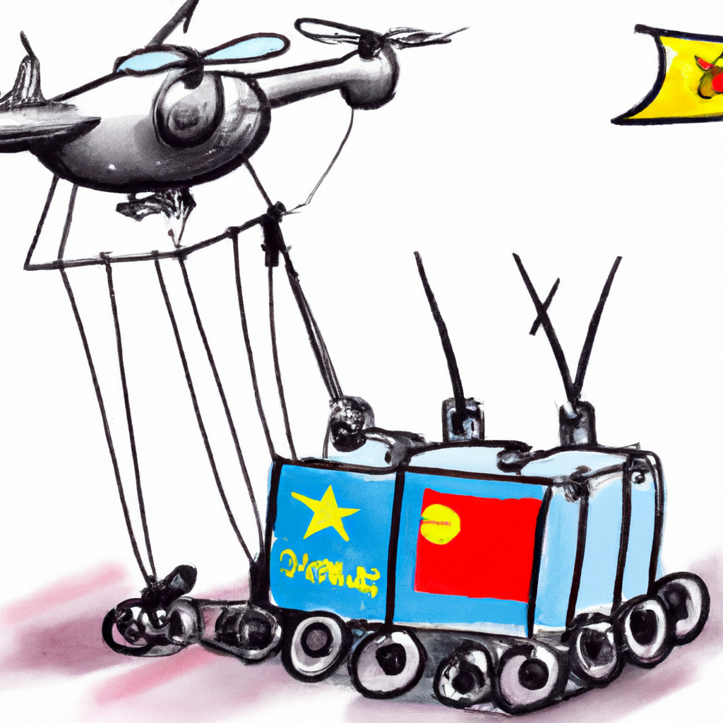 As War in Ukraine Grinds on, China Helps Refill Russian Drone Supplies, artist’s rendition